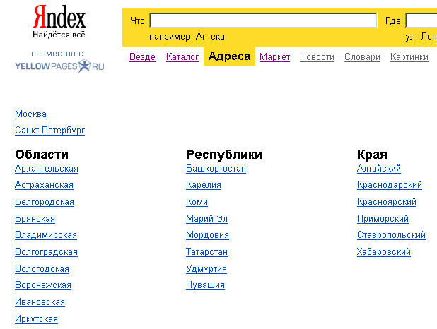 Отсутствие региона Украина в списке регионов для Яндекс.Адресов
